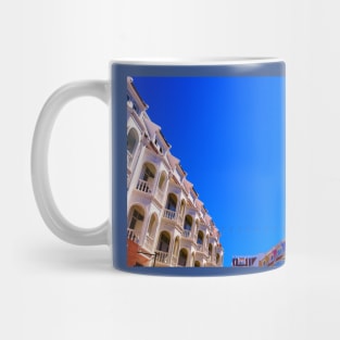 Low angle view of ancient two row of upper floors Mug